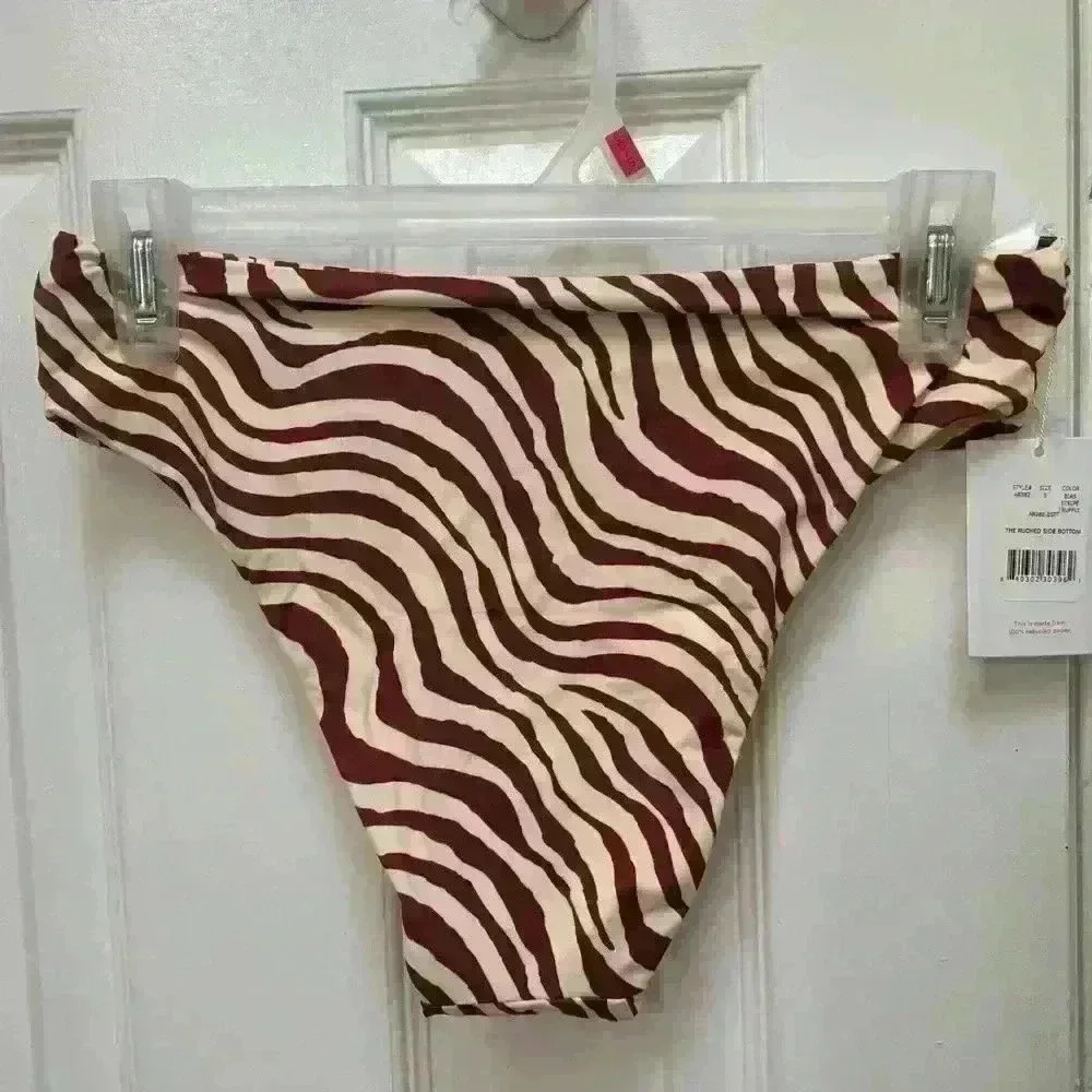 Andie The Ruched Side Bottom Bias Stripe Truffle Size Small